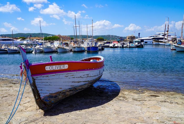 Fishing boat on the shore of a harbour in Sardinia